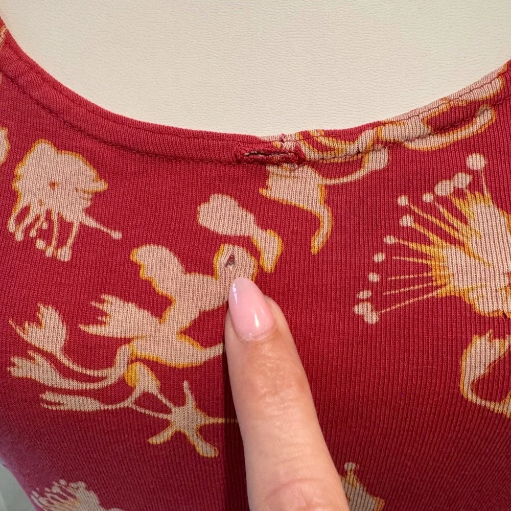 Free People Red Floral Print Scoop Neck Tank Top Vintage Style | Size M
